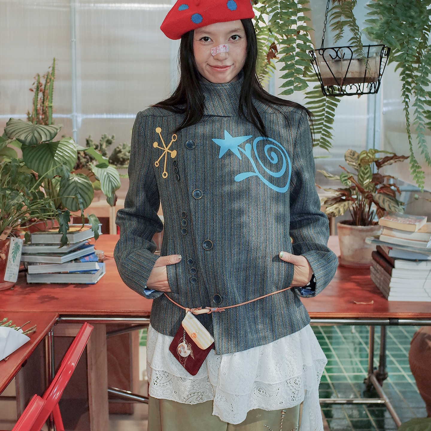 原创毛呢夹克可拆卸蕾丝花边外套