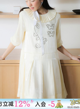 UnsocialNight春夏新款原创设计铜片烫钻少女中长款娃娃连衣裙