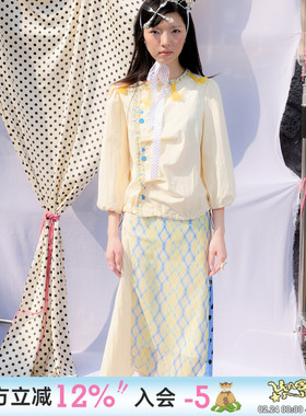 UnsocialNight春夏新款原创设计可爱麻花辫拼接衬衫波点半裙套装