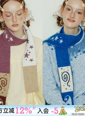 UnsocialNight“Taichi“2025秋新品原创星星图案羊毛针织围巾女