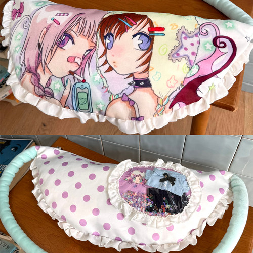 UnsocialNight插画少女奥莉蛙联名印花拼接可爱枕头饺子痛包斜挎