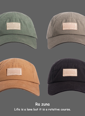 秋冬新款纯色水洗复古皮标五片鸭舌潮男女做旧美式日系工装鸭舌帽