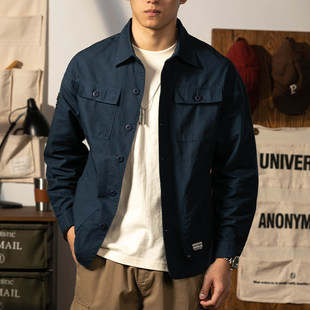 美式藏蓝色工装外套男2026年春秋新款宽松户外休闲衬衫纯棉厚夹克