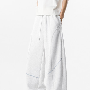 宽松阔腿裤 潮牌宽松青少年运动休闲裤 子 男女秋季 重磅明线弯刀卫裤