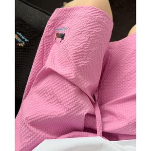 情侣沙滩速干休闲裤 腊肠小狗刺绣五分裤 男款 粉色多巴胺泡泡纱短裤