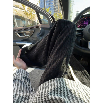 灰色鱼骨纹裤子男秋冬加绒高级感