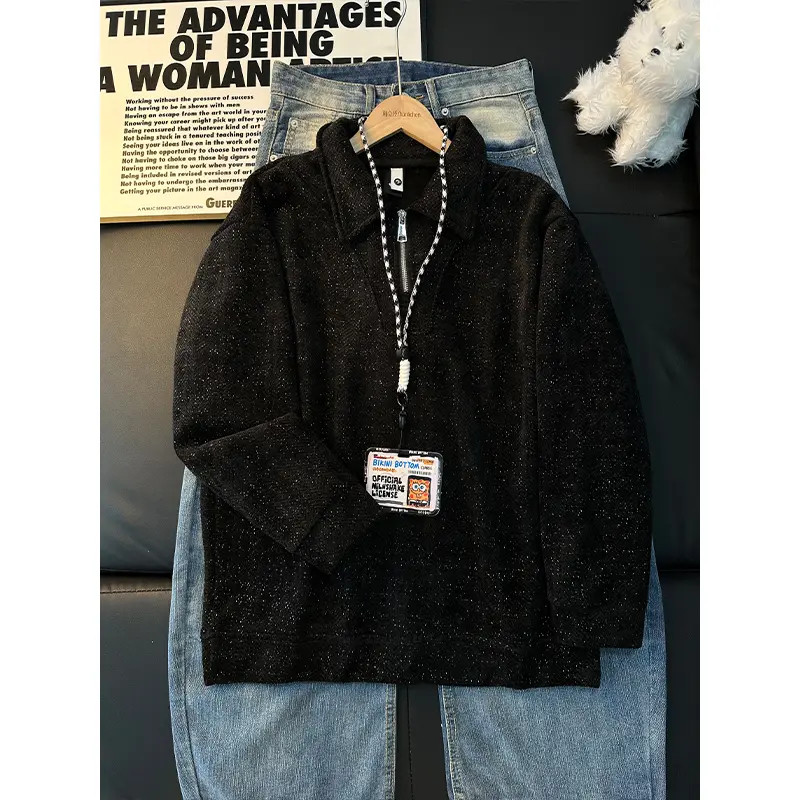 满天星半拉链卫衣男款秋冬加绒加厚长袖polo衫痞帅高级感针织外套,男装,卫衣,淘宝优惠券,粉丝福利购,淘宝优惠卷