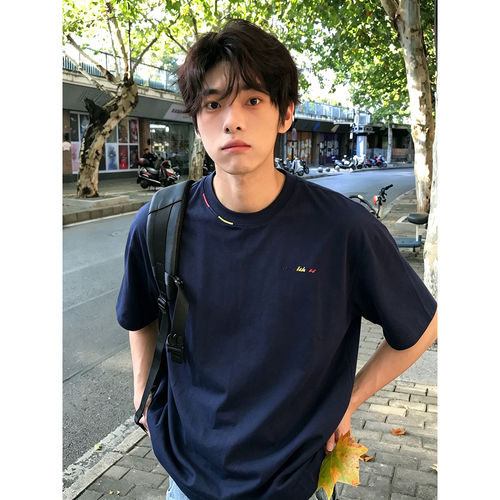 cleanfit藏青色刺绣t恤男款夏季