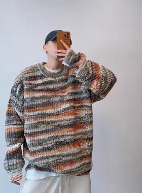 彩虹慵懒风软糯毛衣男