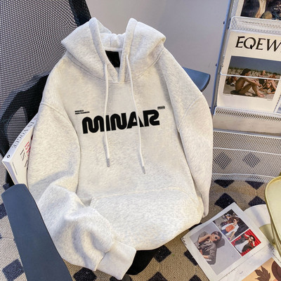 灰色连帽加绒重磅秋冬卫衣男女