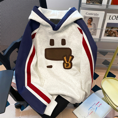 拼色插肩袖连帽卫衣男女重磅加绒