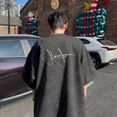 体恤 宽松情侣上衣潮牌日系复古半袖 重磅麂皮绒短袖 T恤男2024夏季