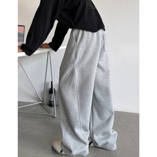 白花灰弯刀卫裤男春秋重磅宽松直筒休闲裤子潮牌美式慵懒风运动裤