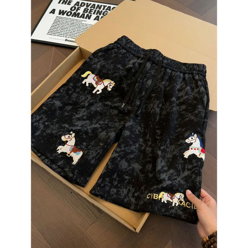 马年限定小马刺绣扎染短裤男夏