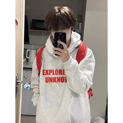 白灰色重磅美式卫衣男秋季潮牌