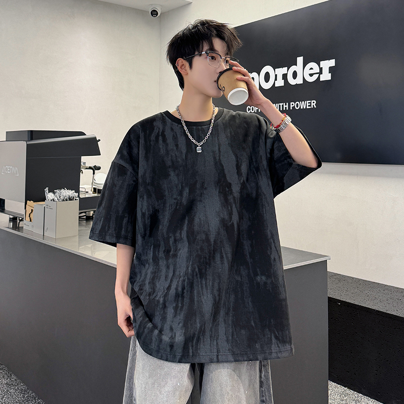 美式复古扎染泼墨短袖t恤宽松