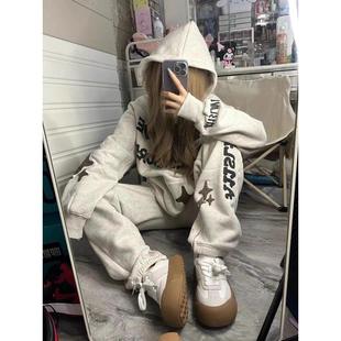 加绒休闲连帽卫衣运动服套装 两件套 女秋冬季 宽松chic百搭外套卫裤