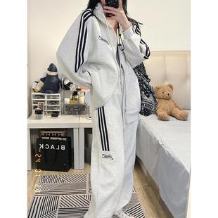 高级感加绒跑步休闲两件套 运动服套装 女秋冬季 韩版 小个子宽松时尚