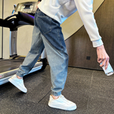 冬季加绒牛仔裤男士拼接修身束脚裤C207-7S708-P75控105加绒P85，男装牛仔裤，电商C207