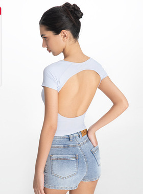 noBra by ABMY 美式辣妹镂空露背短袖T恤女夏季百搭带胸垫上衣