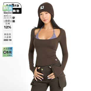 两件套上衣 T恤女打底修身 ABMY 辣妹撞色三角杯自带胸垫叠穿长袖