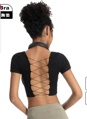 noBra by ABMY 辣妹露背绑带T恤女夏方领带胸垫镂空打底短袖上衣