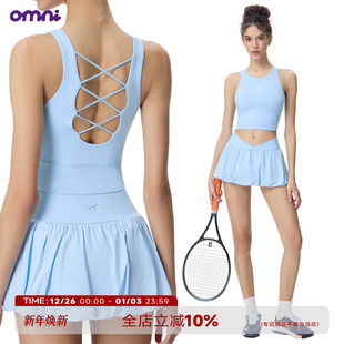女速干套装 omni 露背绑带网球运动吊带背心V腰花苞短裙裤 ABMY