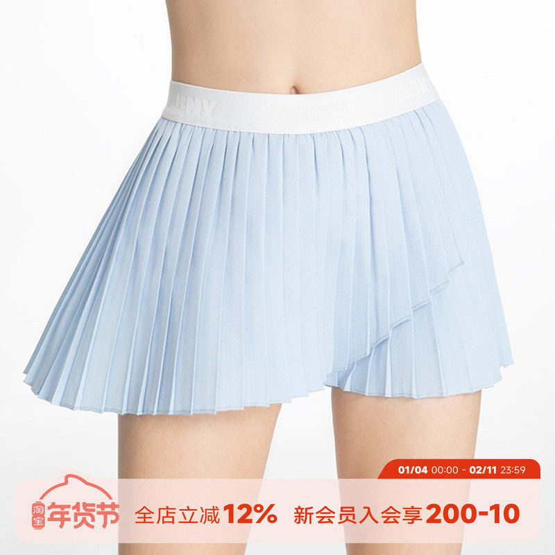 ABMY 夏日海盐 防走光网球运动百褶裙辣妹百搭不规则A字半身裙