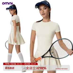 露背镂空短袖 omni 网球运动套装 ABMY T恤带胸垫A字短裙防走光