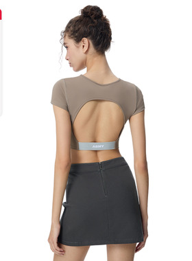 noBra by ABMY 露背镂空引力带短袖T恤女休闲运动辣妹带胸垫上衣