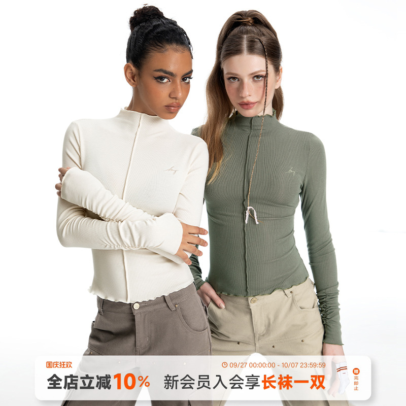 ABMY 甜糯舒芙蕾 辣妹半高领针织打底衫女加绒基础款百搭长袖上衣