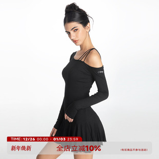 修身 连衣裙女2025新款 显瘦单肩吊带散摆短裙 不对称斜肩长袖 ABMY