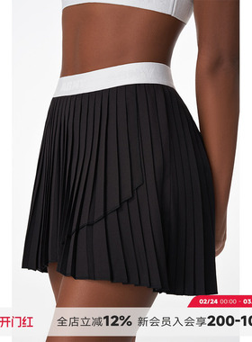 ABMY防走光网球黑色百褶裙夏松紧腰开叉运动裙美式辣妹短裙