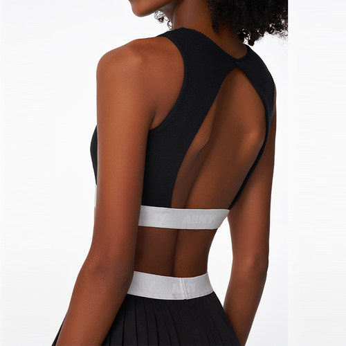 黑色露背针织吊带运动背心带胸垫