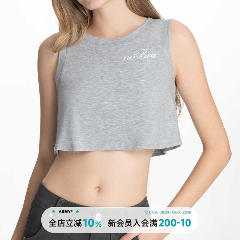 ABMY 凉感高腰无袖背心女夏2025新款休闲宽松运动百搭印花外穿T恤