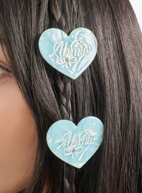 ABMY 海岛蓝色醋酸爱心镶钻发夹清新可爱头饰刘海夹边夹