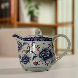 提梁壶陶瓷茶壶复古青花瓷小茶壶500ml带滤网泡茶壶餐厅茶壶家用