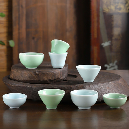 简约素色小茶杯青瓷单杯精致光滑细腻功夫茶具主人杯小号中式酒杯