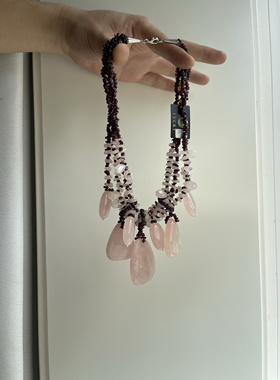 925配件粉晶石石榴石碎石缠绕手编流苏中短款项链老货不退换5.78