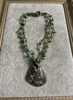 青岛饰品小米珠花绿色玉石扣头项链不退换 5.61