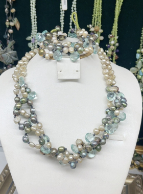 水晶淡水珍珠编制缠绕中短款珍珠扣头项链手链老货氧化5.78