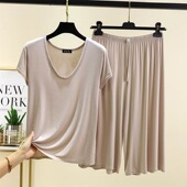 可外穿宽松睡衣睡裤 莫代尔短袖 两件套 女夏季 薄款 七分裤 家居服套装