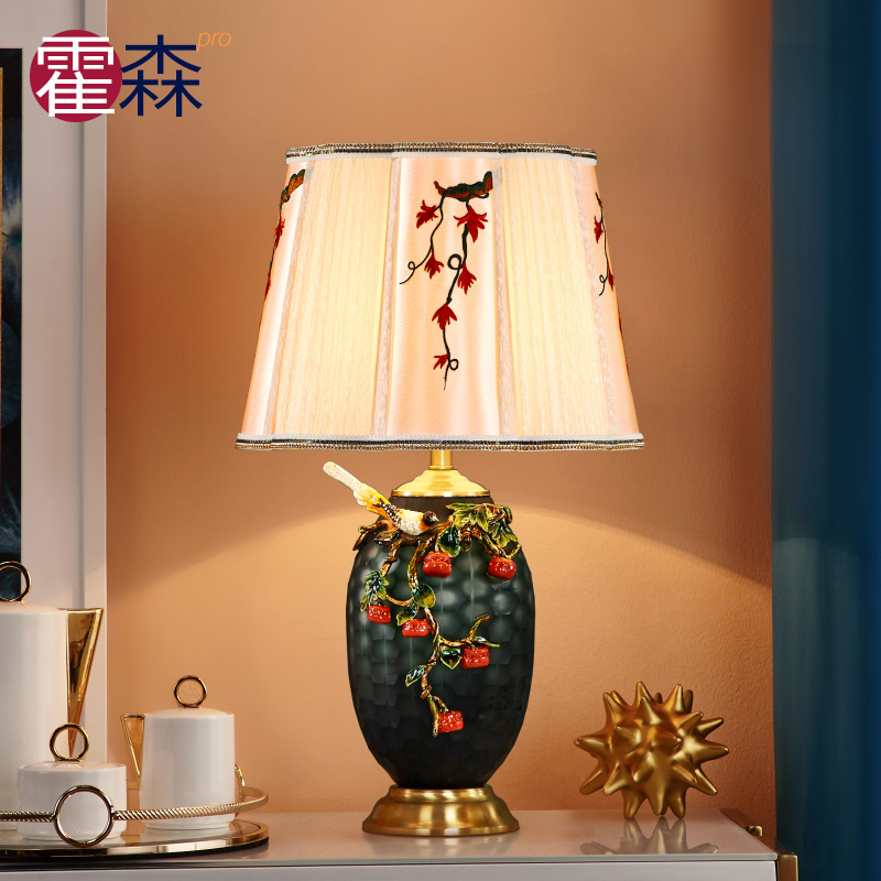 装饰台灯新中式珐琅彩全铜轻奢