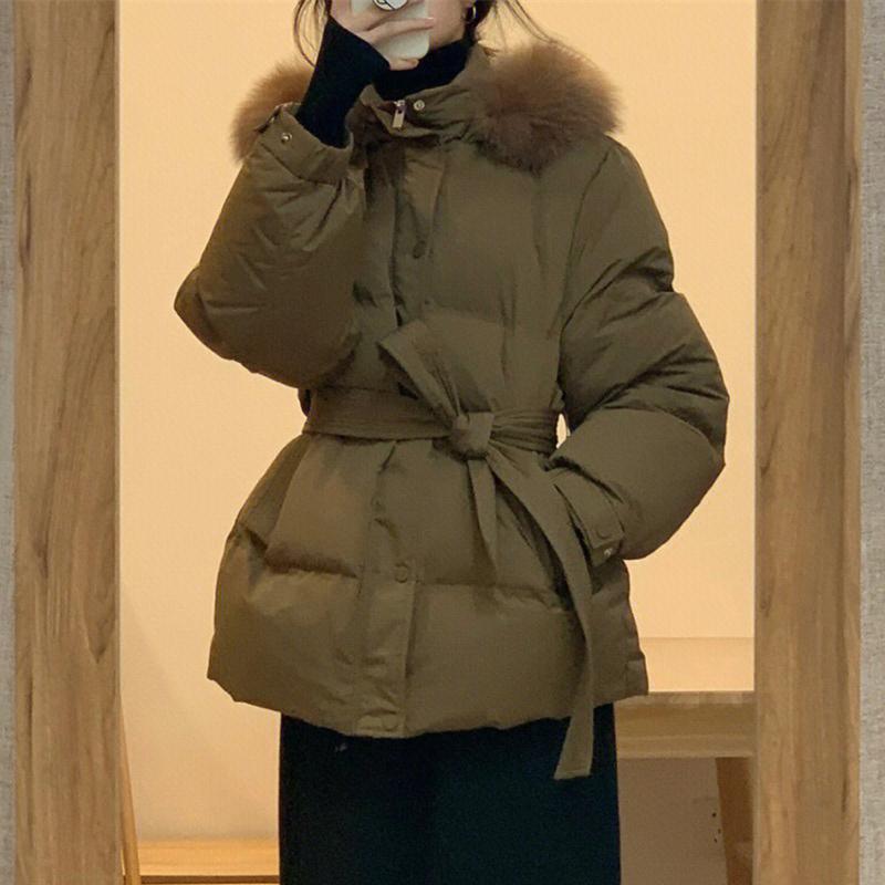 军卡其加厚90白鸭绒羽绒服中长款