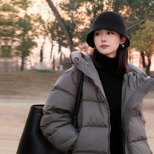 瑾姑娘【氛围感】休闲连帽羽绒服女中长款小个子加厚保暖90白鸭绒