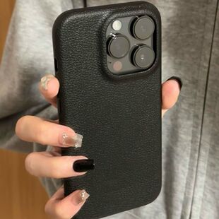 简约个性 plus 黑适用苹果16promax手机壳iphoen15高级感14仿皮纹13promax纯色硅胶软保护套12全包防摔XR男新款