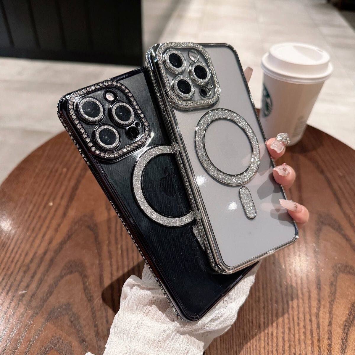 闪钻边框磁吸适用苹果17promax手机壳iPhone16全包防摔自带镜头膜保护套15/14简约奢华闪粉13硅胶软壳12男女