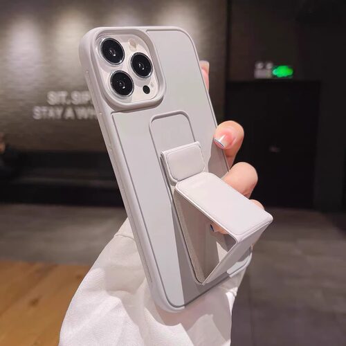 苹果16pm纯色创意折叠支架壳适用苹果14Pro/13防摔全包11/12皮纹手机壳xs/xr磨砂肤感78plus高级感7/8男女壳