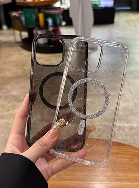 适用苹果iPhone17手机壳苹果16promx透明闪粉磁吸保护套15/14简约风格13硅胶软壳12高级感plus男女17Air超薄