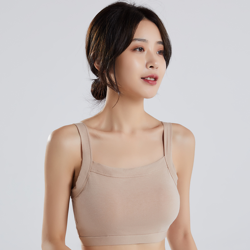 学生内衣女抹胸固定胸垫纯棉无钢圈中学裹胸防走光运动背心式文胸